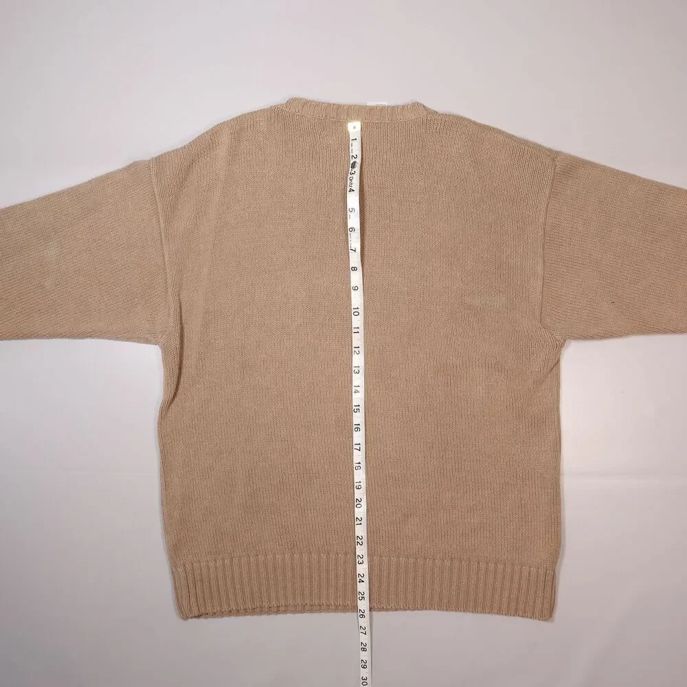 Vintage L.L. Bean Ribbed Crewneck Sweater Beige Cotton Men's Size Large